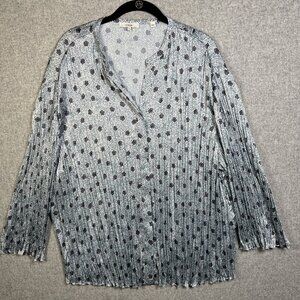 Vince 2X Womens Top 2X Plus Crinkle 3/4 Sleeve Satiny Lightweight Floral Blue